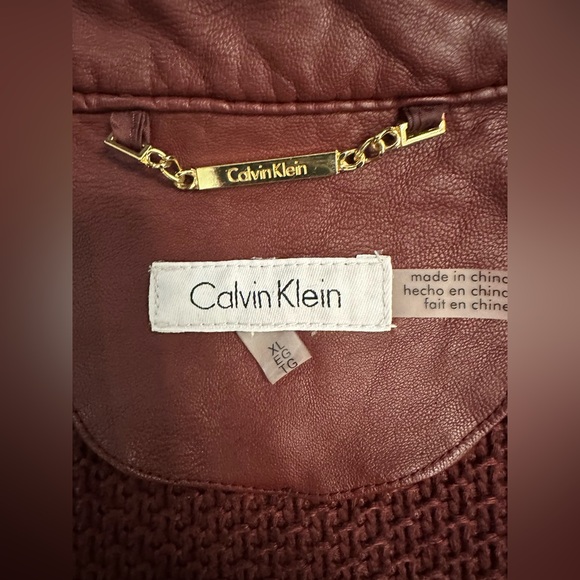 Calvin Klein Faux Leather Burgundy Jacket - Size XL - Picture 3 of 11